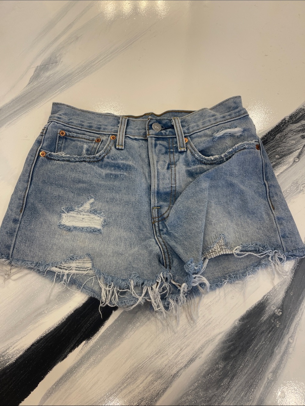 Levi's Light Blue Distressed Denim Cutoff Shorts